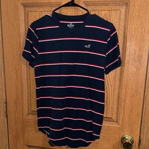 Hollister Navy Short-Sleeve Tee with Red & White Stripes